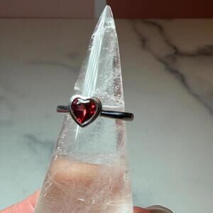 Faceted Garnet Heart Dainty Ring: 925 Sterling Silver • Size 6.25